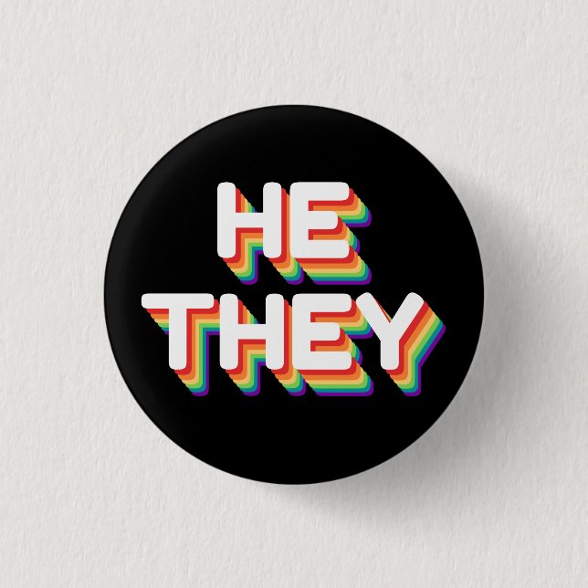 Er/sie Pronouns Rainbow 3D Retro Button (Vorderseite)