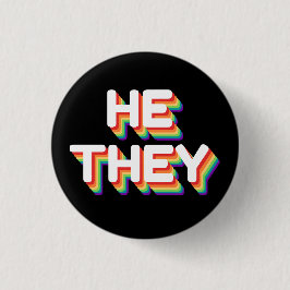 Er/sie Pronouns Rainbow 3D Retro Button