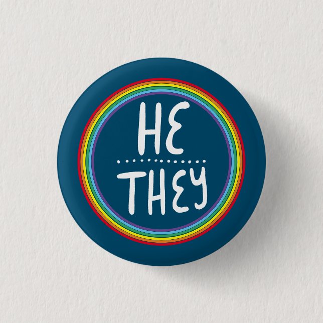 ER/SIE Pronouns Rainbow Handlettered Minimal Button (Vorderseite)