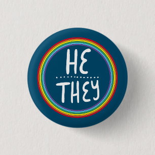ER/SIE Pronouns Rainbow Handlettered Minimal Button