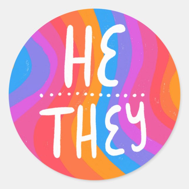 ER/SIE Pronouns Rainbow Handschrift Blatt Runder Aufkleber (Vorderseite)
