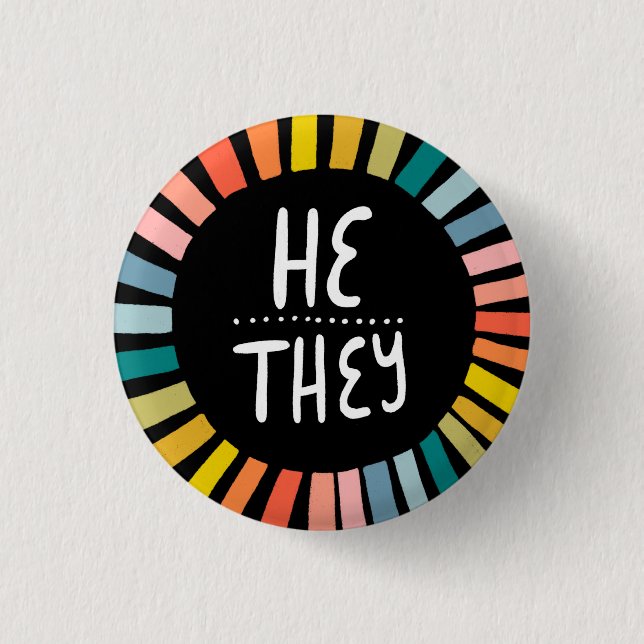 ER / SIE Pronouns Rainbow Handschrift Stolz Button (Vorderseite)