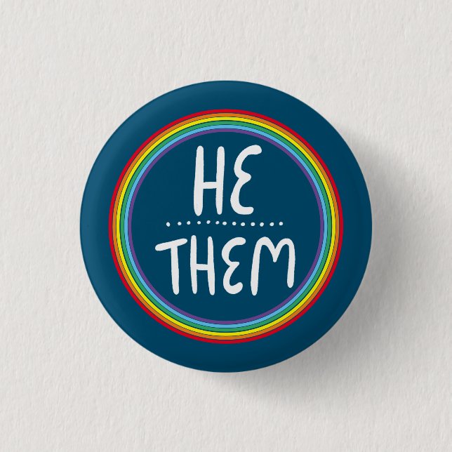 Er/sie Pronouns Regenbogen handbuchstabiert Minima Button (Vorderseite)