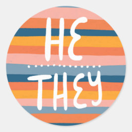 ER/SIE Pronouns Stripes Handschrift Blatt Runder Aufkleber