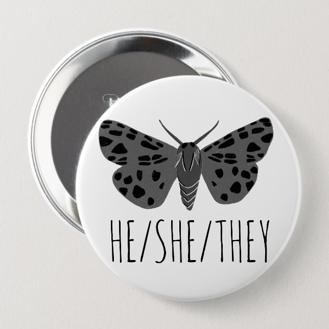 ER/SIE/SIE Pronouns Handgezogenes Moth Insekt Button (Vorne & Hinten)