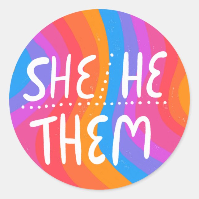 ER/SIE/SIE Pronouns Rainbow Handlettern Sheet Runder Aufkleber (Vorderseite)