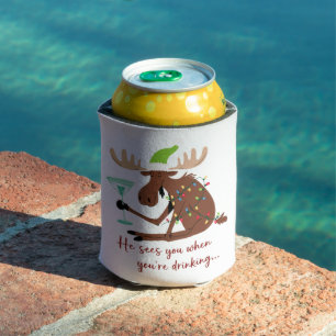 Er sieht dich beim Trinken Lustiges Weihnachtsrent Dosenkühler