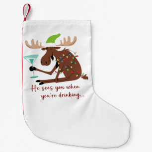 Er sieht dich beim Trinken Lustiges Weihnachtsrent Kleiner Weihnachtsstrumpf