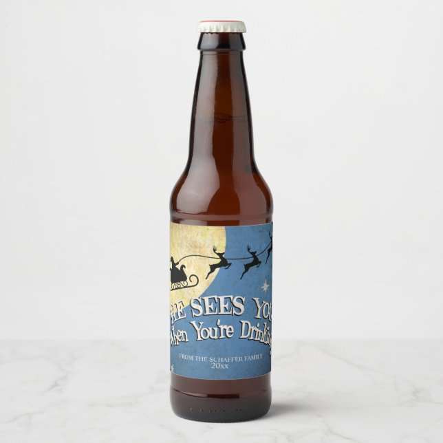 Er sieht dich, wenn du trinkst, Ferien Bierflaschenetikett (Vorderseite)