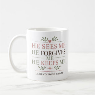 Er sieht mich, vergibt mir, behält mich christlich kaffeetasse