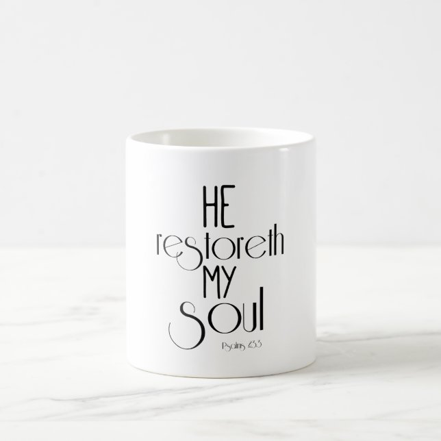 Er stellt mein Soul Bibelverse wieder her Kaffeetasse (Mittel)