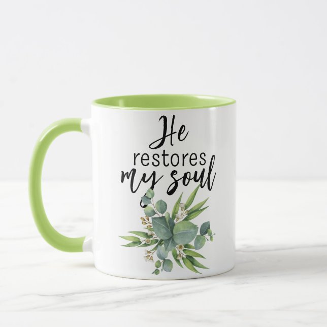 Er stellt mein Soul wieder her Tasse (Links)