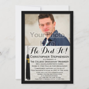 Er tat es Tassel Custom Foto Uni-Abschluss Einladung