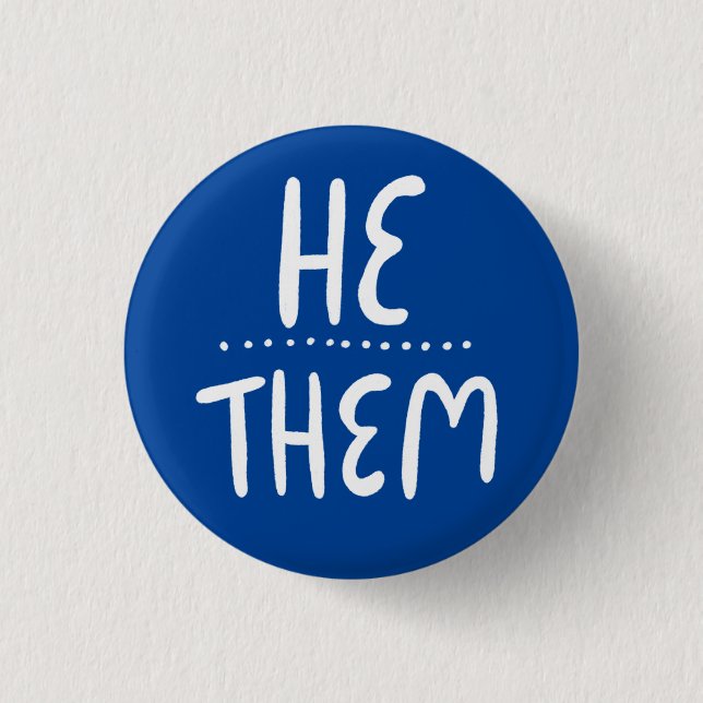 ER/THEM Pronouns Blue Handlettering Minimal Button (Vorderseite)