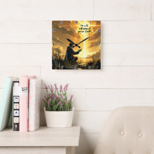 Er wird deinen Glauben belohnen Quadratische Wanduhr