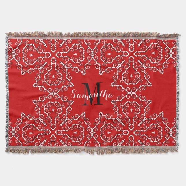 Érable géométrique rouge blanc tissé Couverture (Devant)