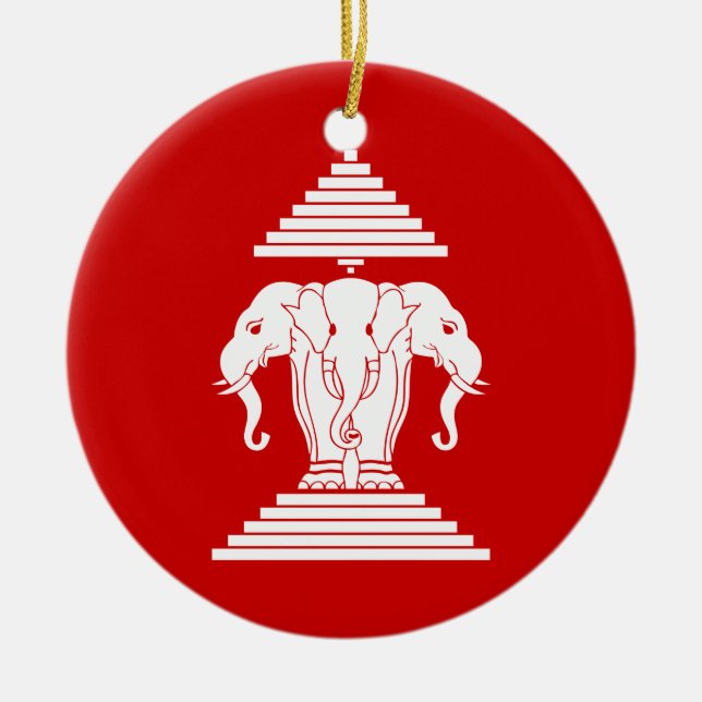 Erawan drei ging ElefantLao/Laos-Flagge voran Keramik Ornament (Vorne)
