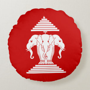 Erawan drei ging ElefantLao/Laos-Flagge voran Rundes Kissen