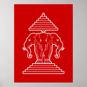Erawan Dreikopfelefant Lao / Laotische Flagge Poster