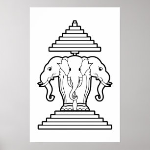 Erawan Dreiköpfiger Elefant Lao / Laos Flagge Poster