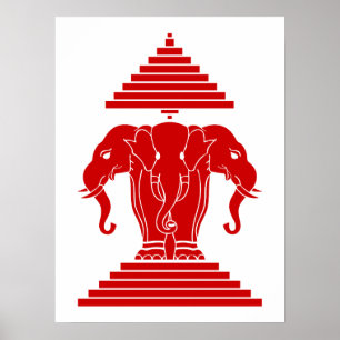 Erawan Dreiköpfiger Elefant Lao / Laos-Flagge Poster