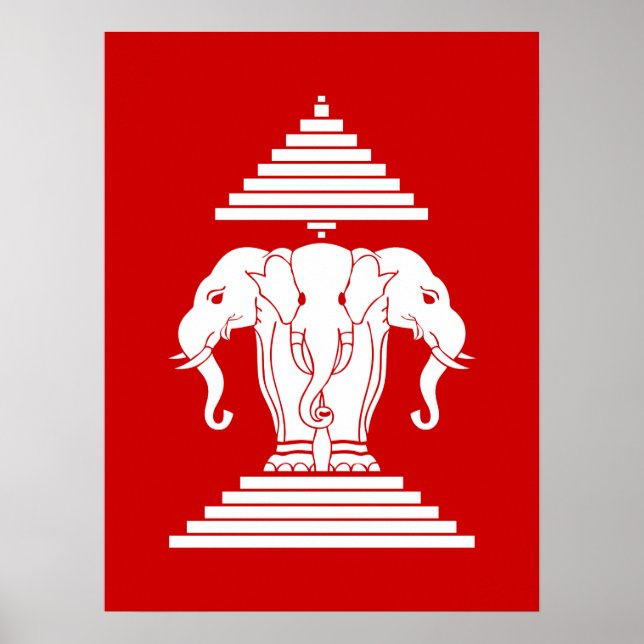 Erawan Dreiköpfiger Elefant Lao / Laos-Flagge Poster (Vorne)