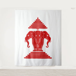 Erawan Dreiköpfiger Elefant Lao / Laos Flagge Wandteppich