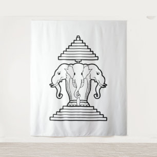 Erawan Dreiköpfiger Elefant Lao / Laotische Flagge Wandteppich