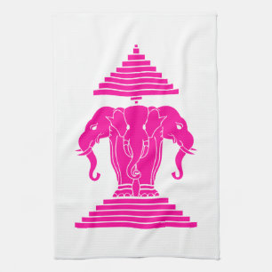 Erawan Pink Three Headed Elephant Lao / Laos Flag Küchentuch
