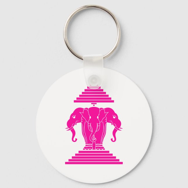 Erawan Pink Three Headed Elephant Lao / Laos Flag Schlüsselanhänger (Vorderseite)