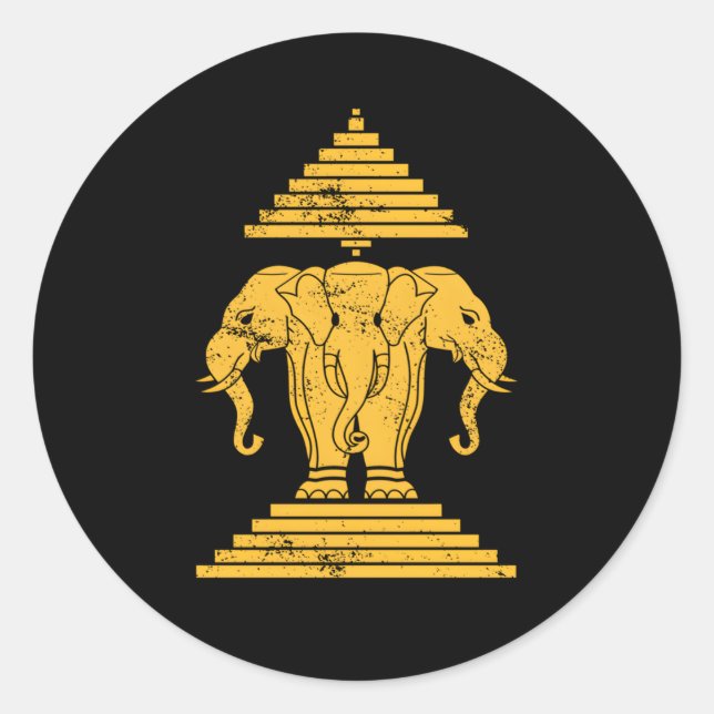 Erawan Sabaidi Greeting 3 Headed Elephant Kingdom Runder Aufkleber (Vorderseite)