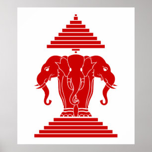 Erawan Three Headed Elephant Lao / Laos Flag Poster