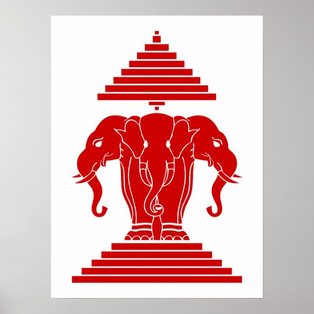 Erawan Three Headed Elephant Lao / Laos Flag Poster (Vorne)