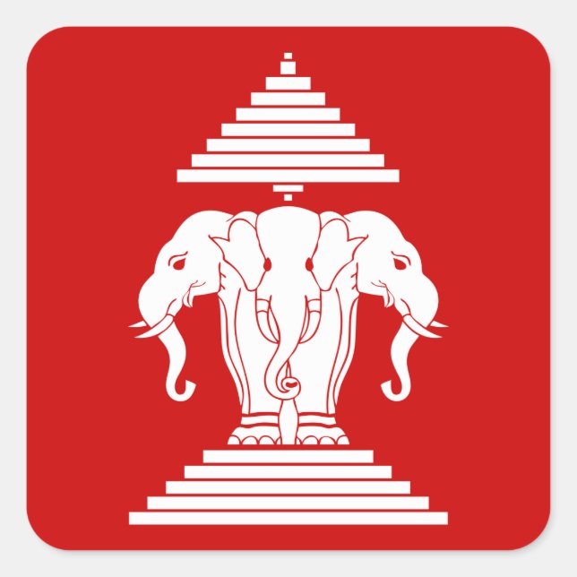 Erawan Three Headed Elephant Lao / Laos Flag Quadratischer Aufkleber (Vorderseite)