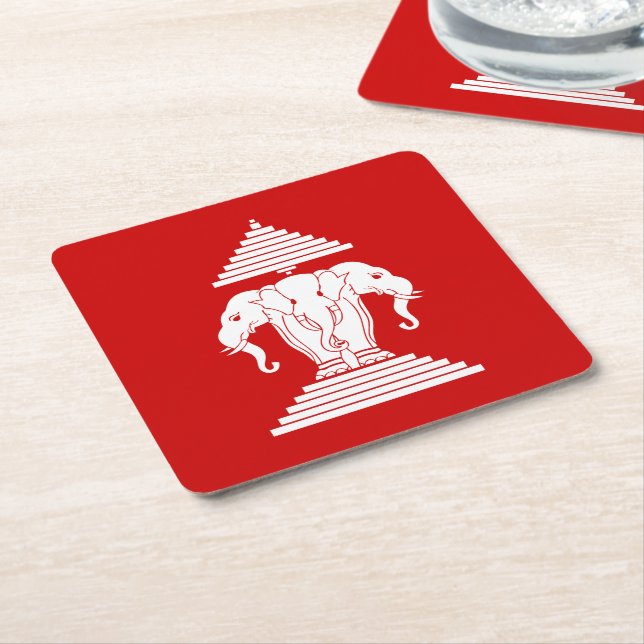 Erawan Three Headed Elephant Lao / Laos Flag Rechteckiger Pappuntersetzer (angewinkelt)