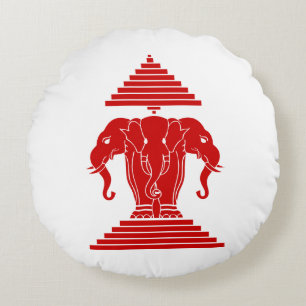 Erawan Three Headed Elephant Lao / Laos Flag Rundes Kissen