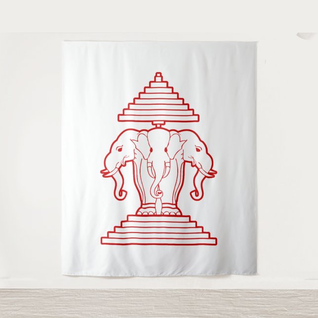 Erawan Three Headed Elephant Lao / Laos Flag Wandteppich (Vorderseite)