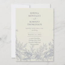 Erb-Blau-Botanisch-Gravur-Elegante Hochzeit