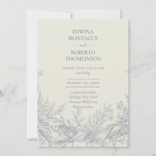 Erb-Blau-Botanisch-Gravur-Elegante Hochzeit Einladung