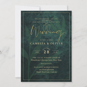 Erb Emerald Grün Gold Moderne Blatt Hochzeit Einladung