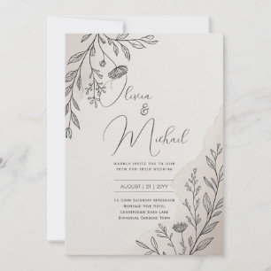 Erb Minimal Florale Linien Kunst Moderne Hochzeit Einladung
