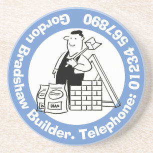 Erbauer mit Gebäude-Materialien. Gebäude Getränkeuntersetzer