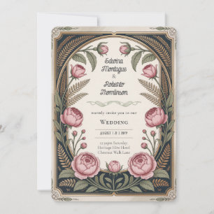 Erbe Art Nouveau Florale Hochzeit Schwarz Gold Einladung