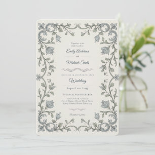 Erbe Edwardian Blue Flora Scroll Hochzeit Einladung