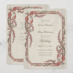 Erbe   Edwardian Rosen-Ranken-Girlande-Hochzeit Einladung