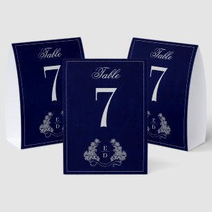 Erbe Floral Wappen Navy Monogramm Hochzeit Tischaufsteller