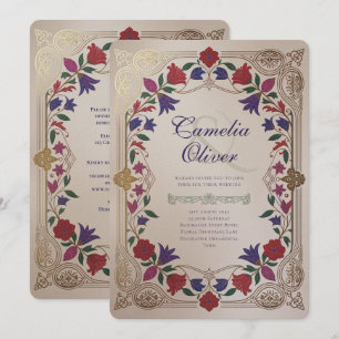 Erbe Mittelalterliche Florale Hochzeit Juwel Ton G Einladung