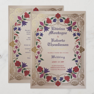 Erbe Mittelalterliche Florale Hochzeit Purpurrot G Einladung