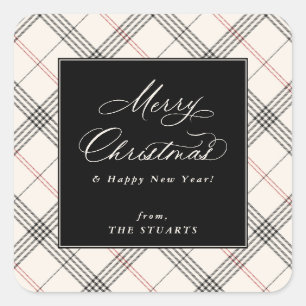 ERBE Neutrales Tartan-Weihnachten Quadratischer Aufkleber