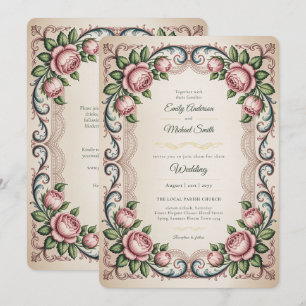 Erbe Viktorianische Antike Rosen-Hochzeit Einladung